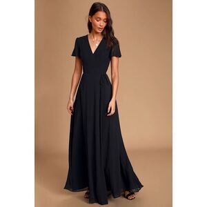 Lulus You're My Everything Black Short Sleeve Wrap Maxi Dress - Size M